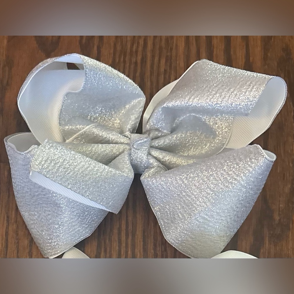 NEW Giant 6 inch Silver Sparkly hairbow